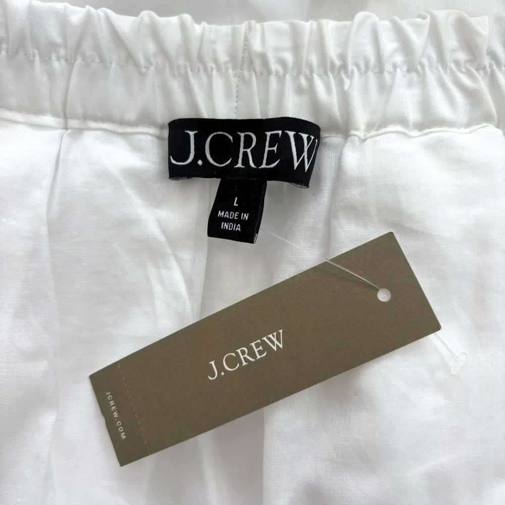 J.Crew Pleated Mini Skirt NWT White Cotton Pleated Elastic Waist Lace Trim L